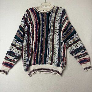 Vintage 3D Knit Sweater sz XL Multicolor Florence Tricot Biggie 90s Cosby